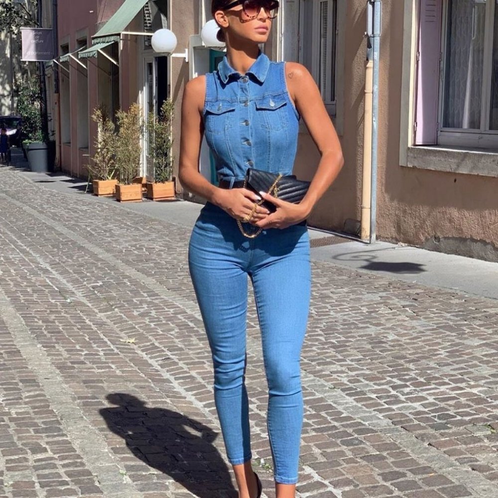 Sleeveless Denim Jeans Bodycon Jumpsuit Playsuit